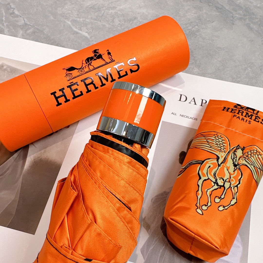 エルメス（HERMES）晴雨兼用 傘 日傘 自動折り 5折りたたみ傘 レディース