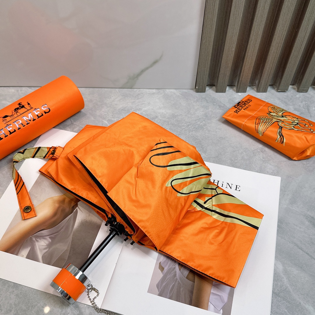 エルメス（HERMES）晴雨兼用 傘 日傘 自動折り 5折りたたみ傘 レディース