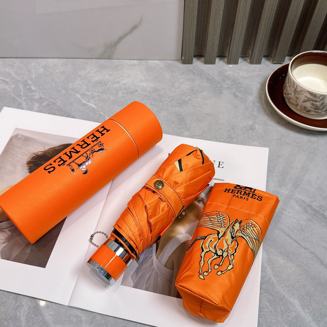 エルメス（HERMES）晴雨兼用 傘 日傘 自動折り 5折りたたみ傘 レディース