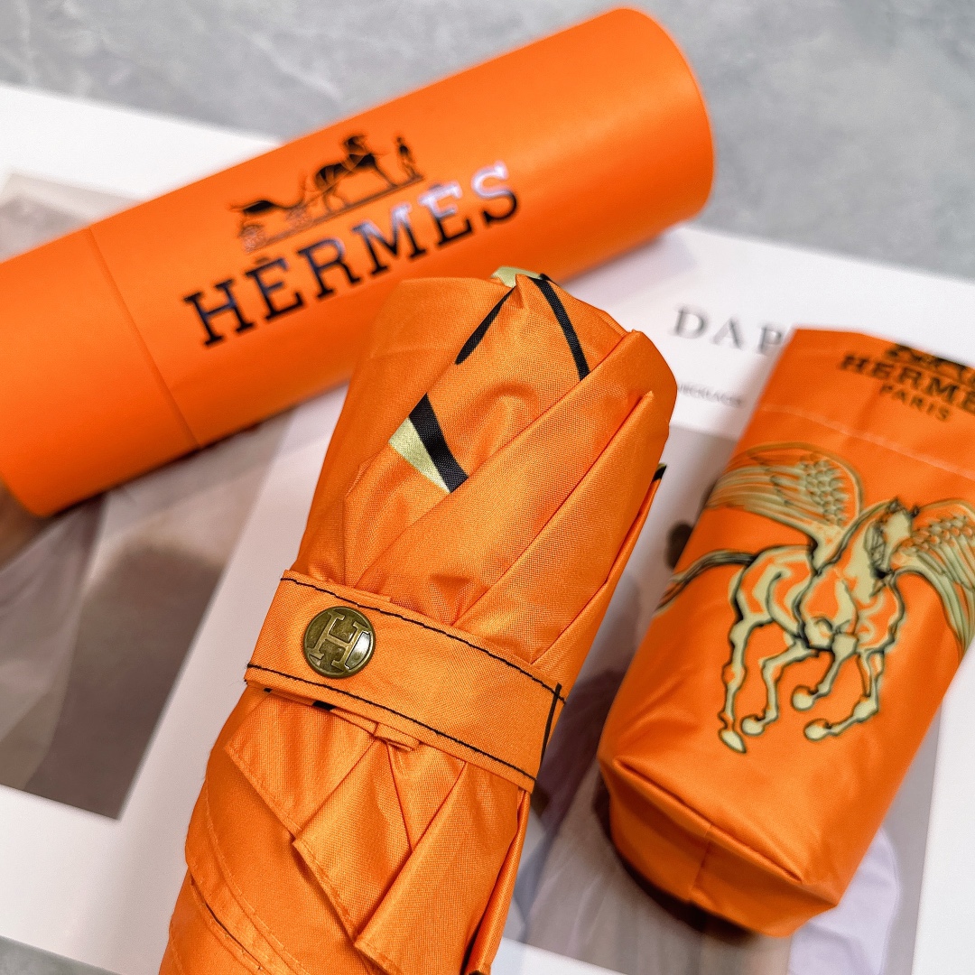 エルメス（HERMES）晴雨兼用 傘 日傘 自動折り 5折りたたみ傘