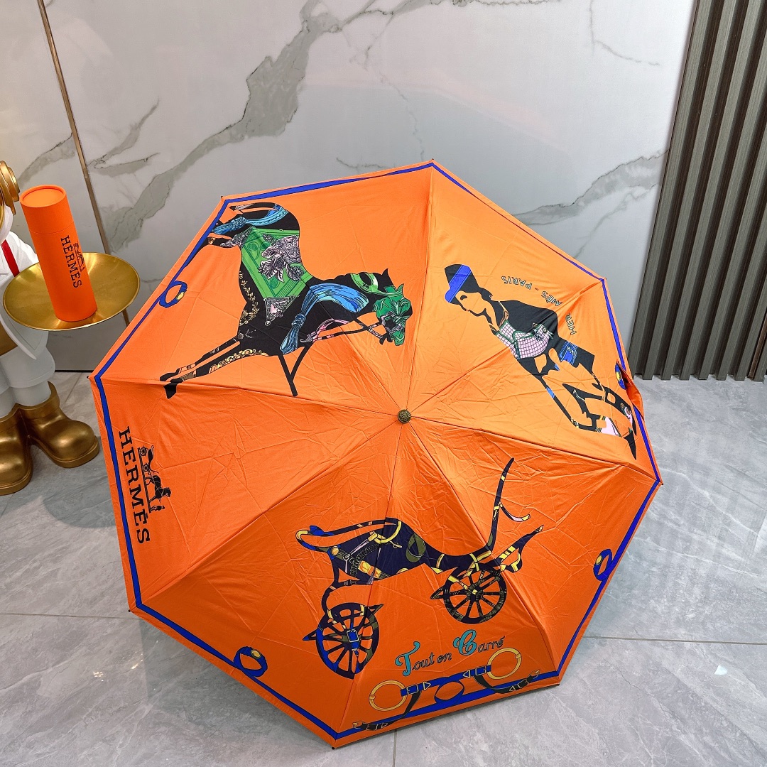 エルメス（HERMES）晴雨兼用 傘 日傘 自動折り たたみ傘 2色 レディース