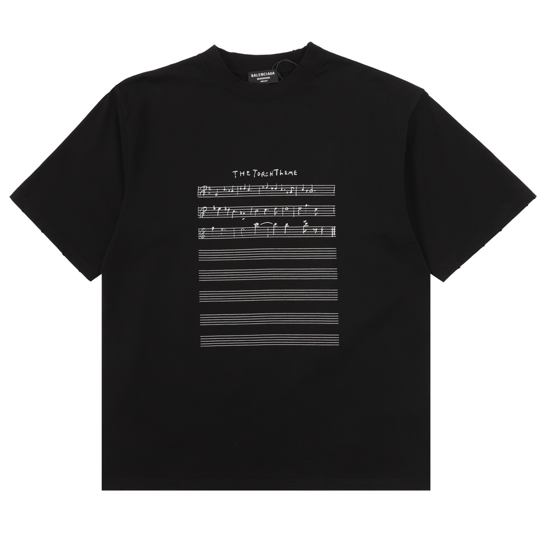 バレンシアガ ミュージックプリント クルーネック 半袖 Tシャツ レディース&メンズ