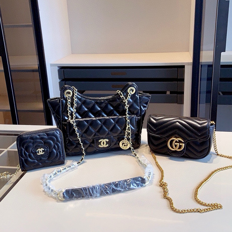 シャネル トートバッグ＋財布 グッチ ショルダーバッグ お得セット 3点 ブラック レディース