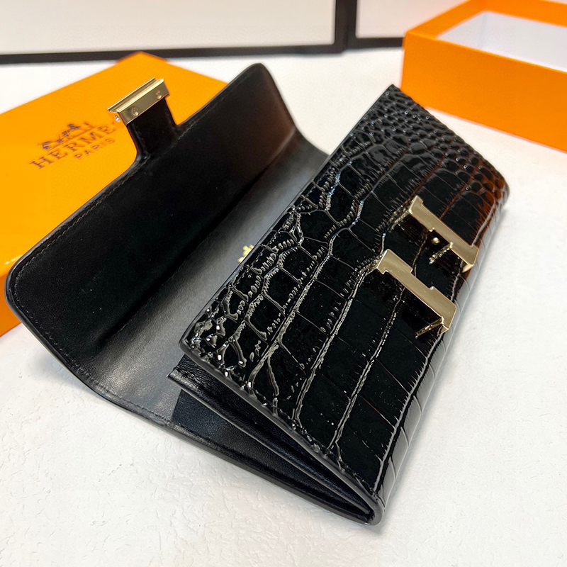 エルメス Hermes Hロゴ 長財布 黒 レディース