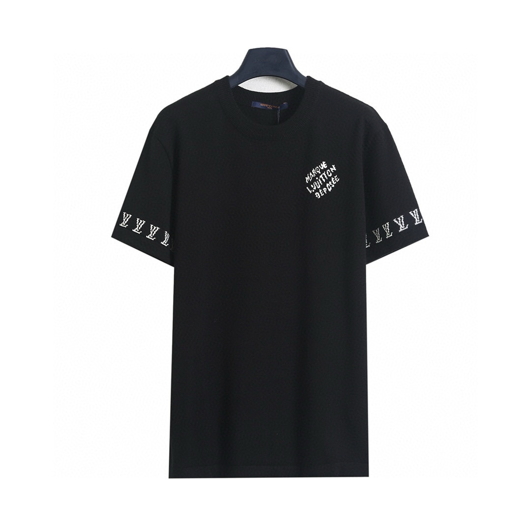 【最高級の逸品】ルイヴィトン☆センターロゴラインストーンTシャツXLサイズ相当 ルイヴィトン LOUIS VUITTON ニットTシャツ メンズ＆レディース