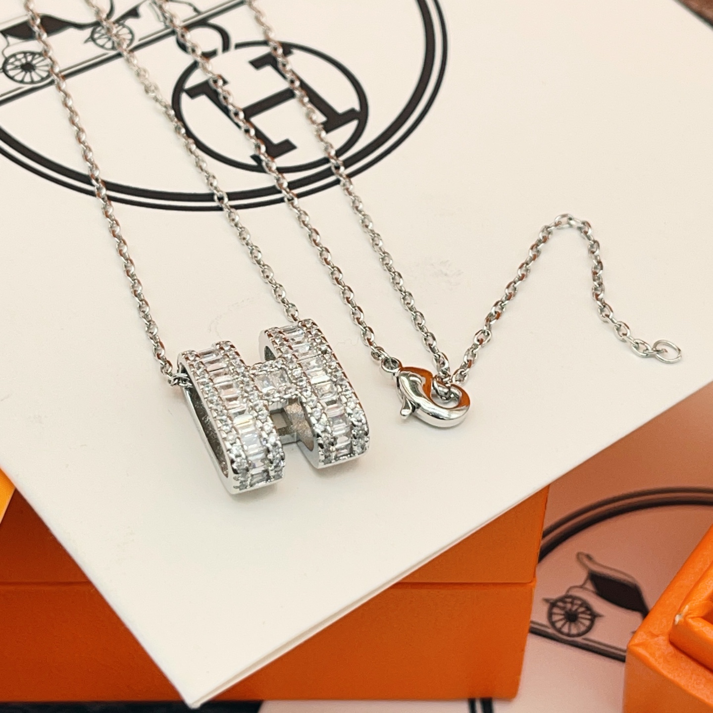 エルメス HERMES ポップ H ペンダント フルダイヤモデル ネックレス レディース