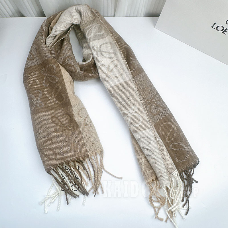 ロエベ LOEWE チェッカーボード スカーフ ウール カシミヤ レディース