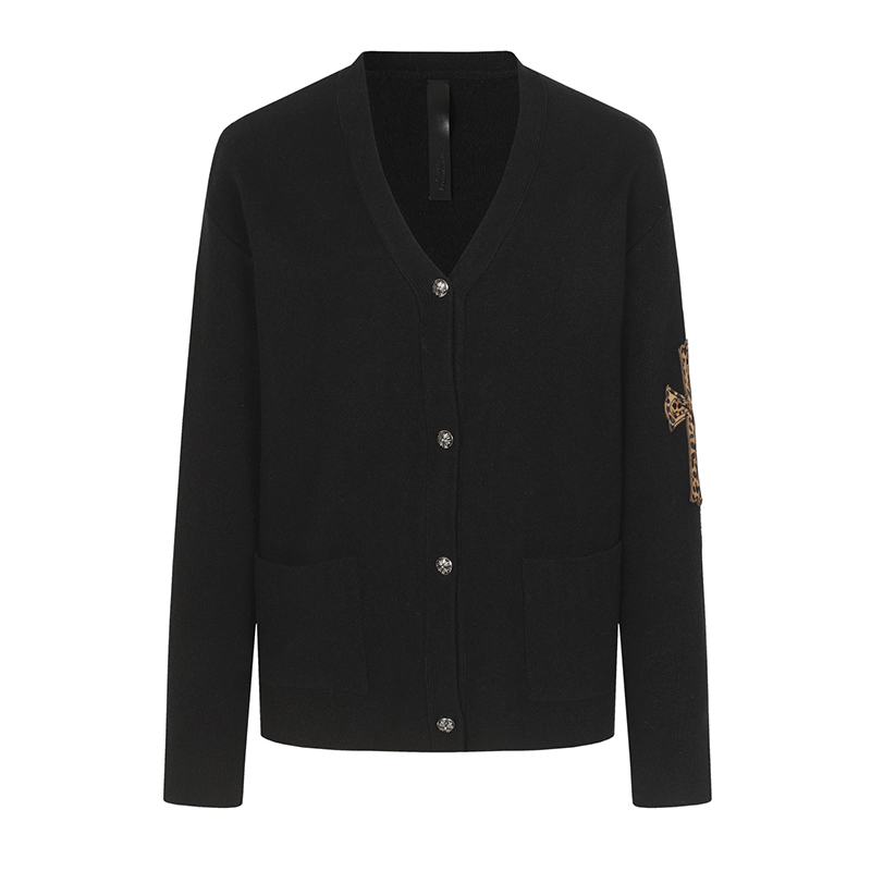 クロムハーツ Chrome Hearts パッチワークレオパード柄レザーレーベルカーディガン メンズ