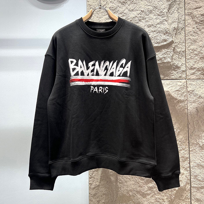 バレンシアガ BALENCIAGA コットン プリント スウェットシャツ ブラック