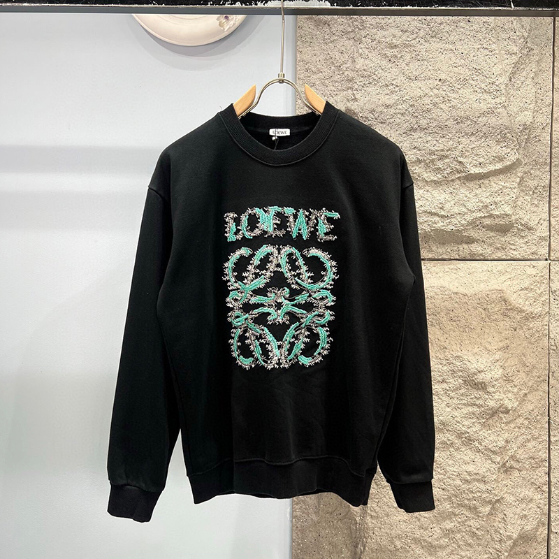 ロエベ LOEWE コットン 刺繍 スウェットシャツ ブラック レディース メンズ