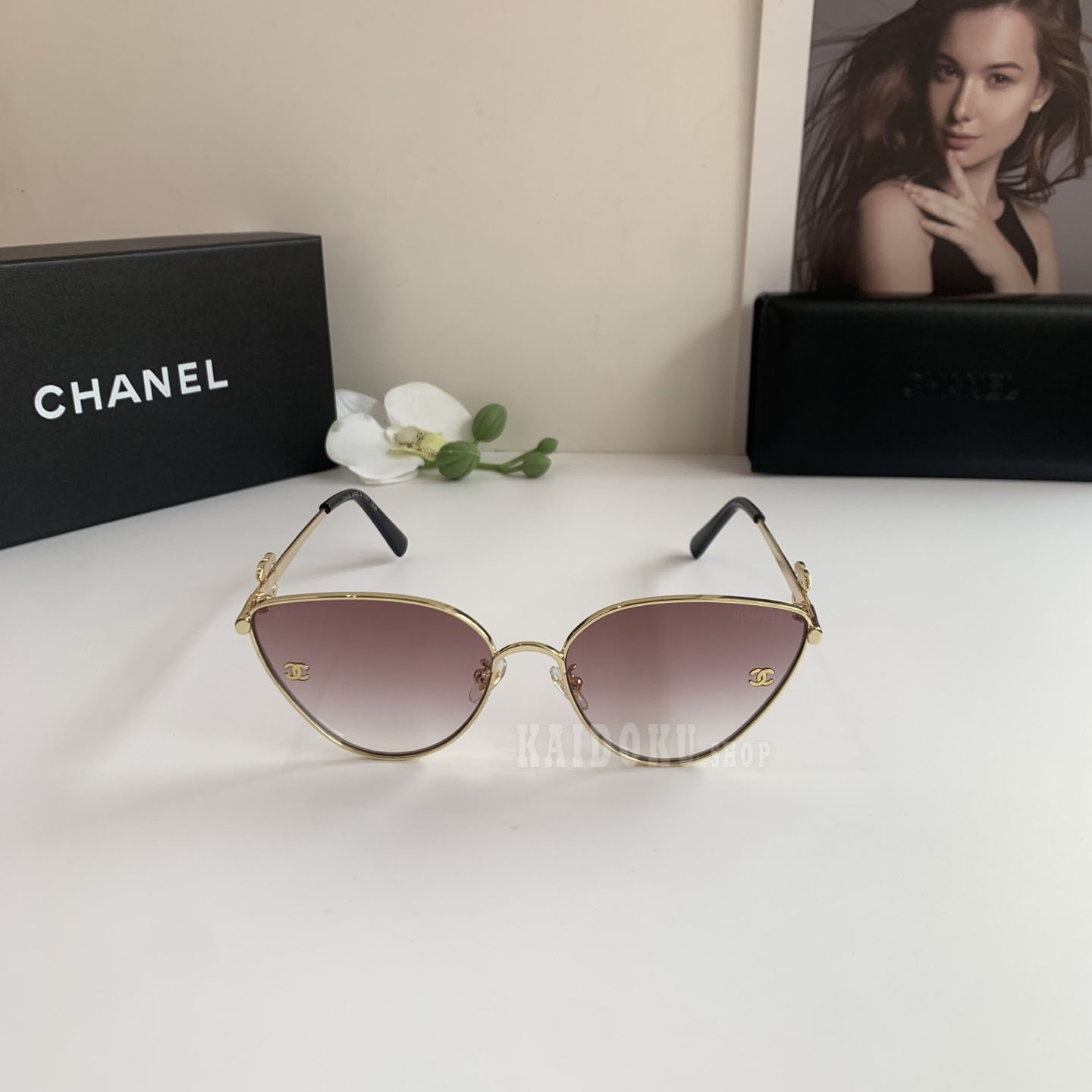 シャネル CHANEL キャットアイ ゴールドフレーム サングラス レディース