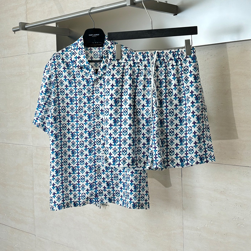 ルイヴィトン LV☆モノグラム プリント シルク ショートスリーブシャツ+パンツ セットアップ メンズ