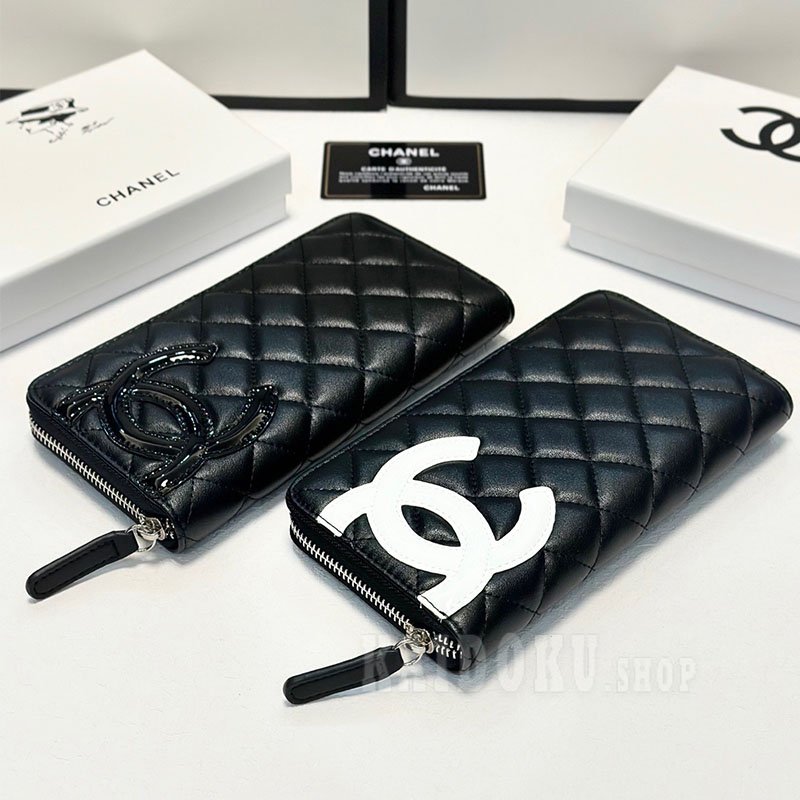 シャネル CHANEL ラウンドジップ ビッグ CC ロゴ 本革 長財布 2色 レディース
