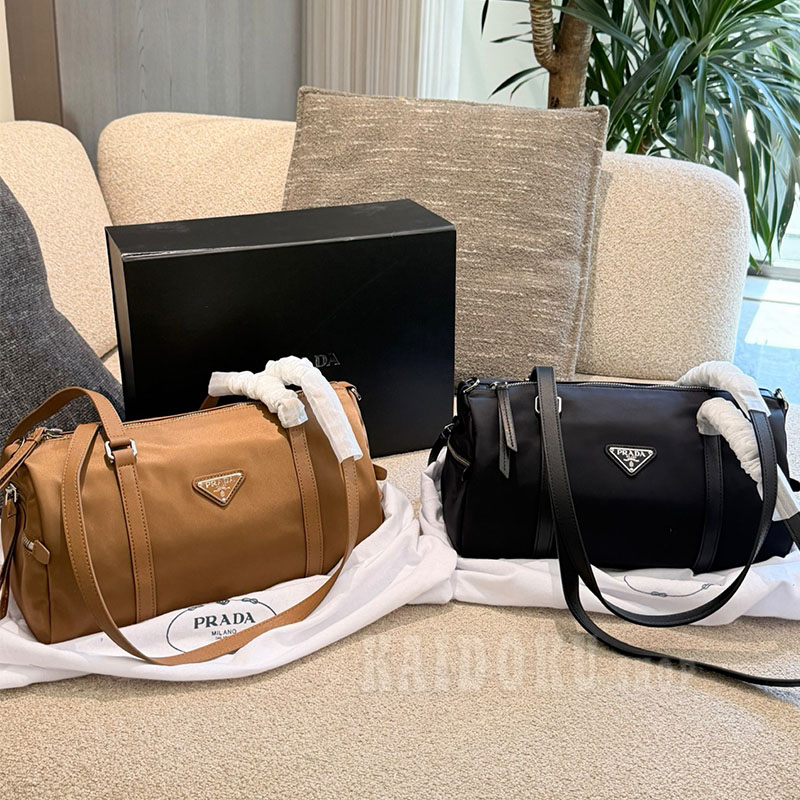 プラダ PRADA ラージ ReNylon サフィアーノレザーダッフルバッグ ショルダーバッグ レディース