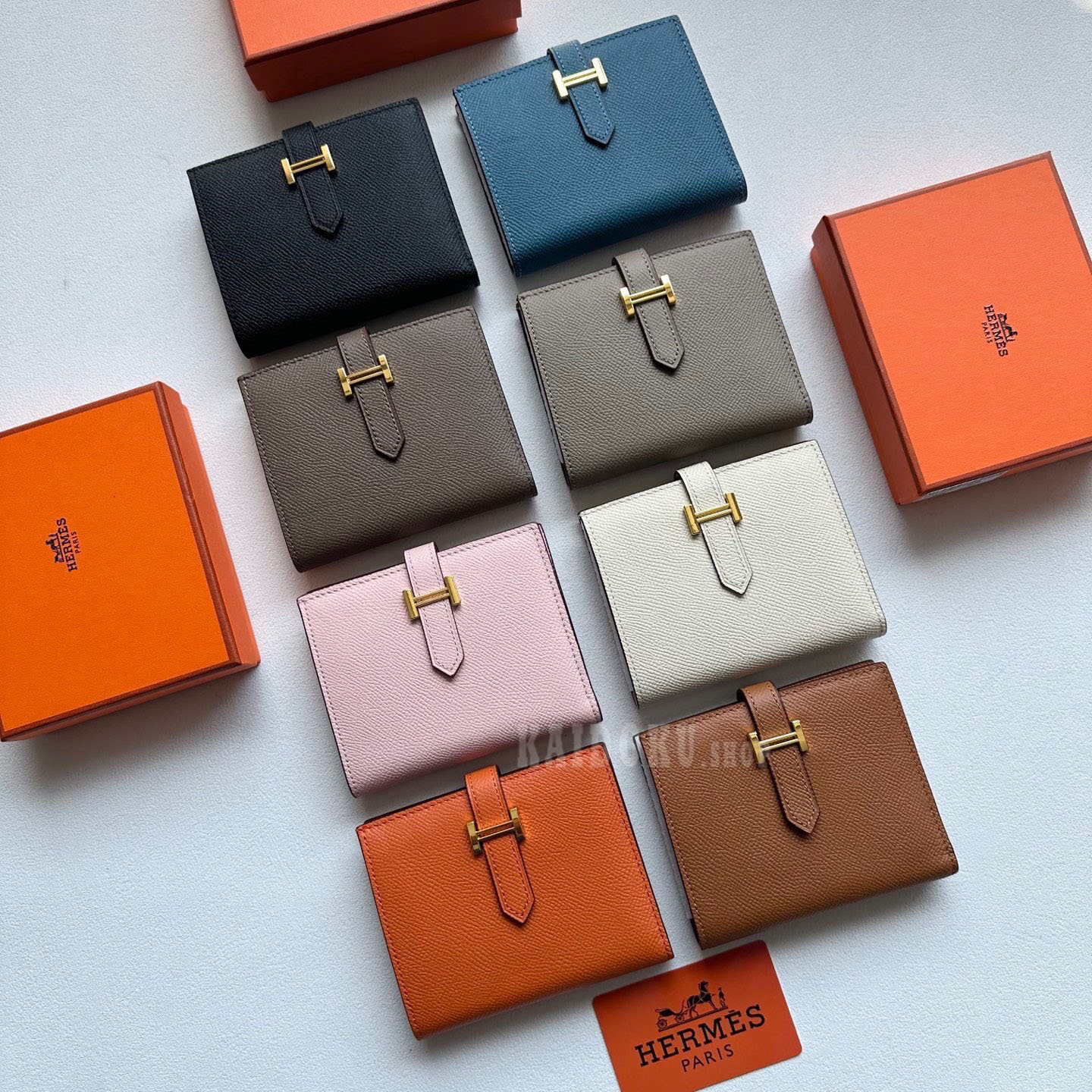 エルメス HERMES ベアン ミニ 財布 折財布 シュリンクレザー ゴールド金具メンズ
