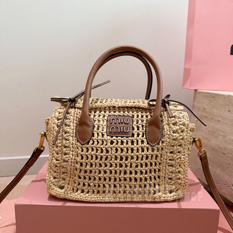 ミュウミュウ MIUMIU ラフィア ハンドバッグ レディース
