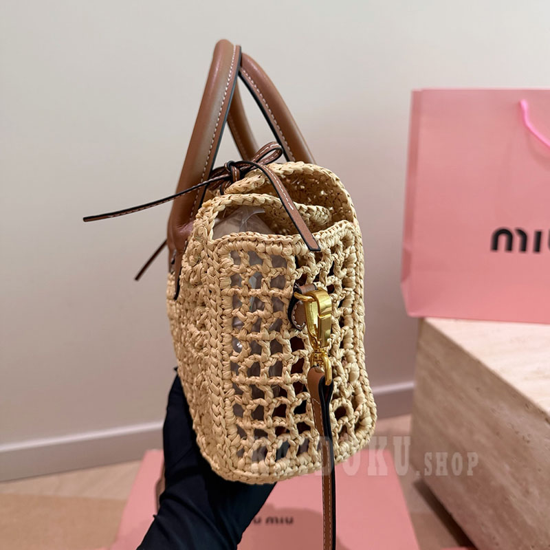 ミュウミュウ MIUMIU ラフィア ハンドバッグ レディース