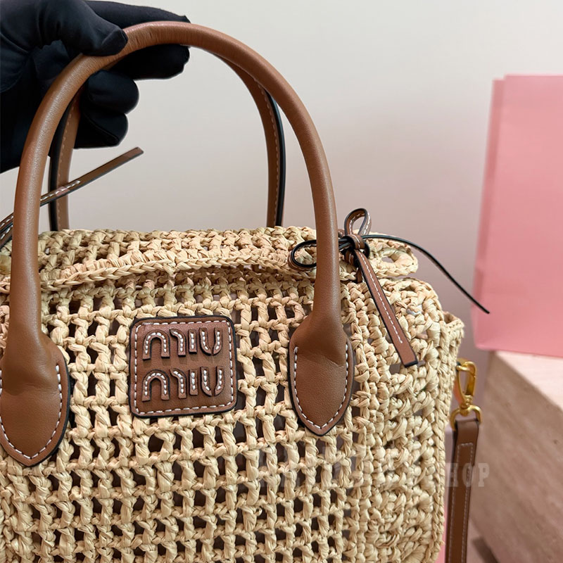 ミュウミュウ MIUMIU ラフィア ハンドバッグ レディース