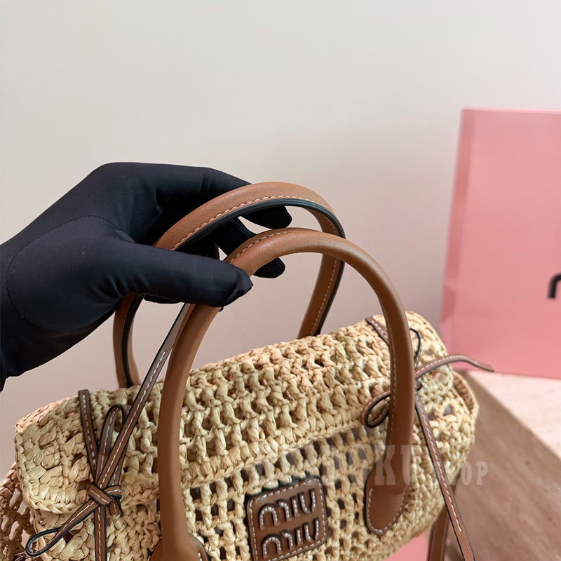 ミュウミュウ MIUMIU ラフィア ハンドバッグ レディース