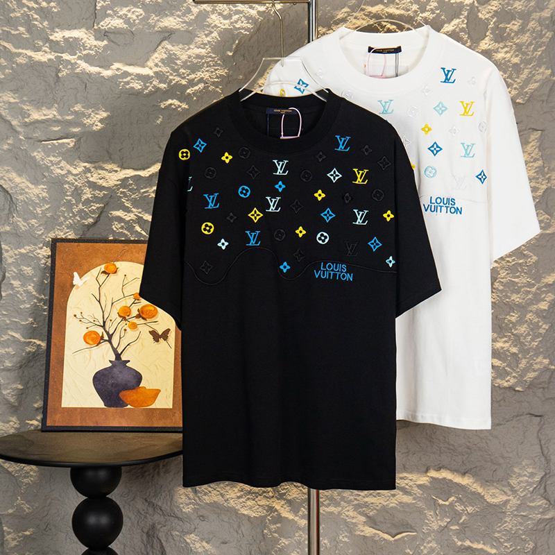 ルイヴィトン Tシャツ 刺繍ロゴ入り ファッション 半袖 メンズ