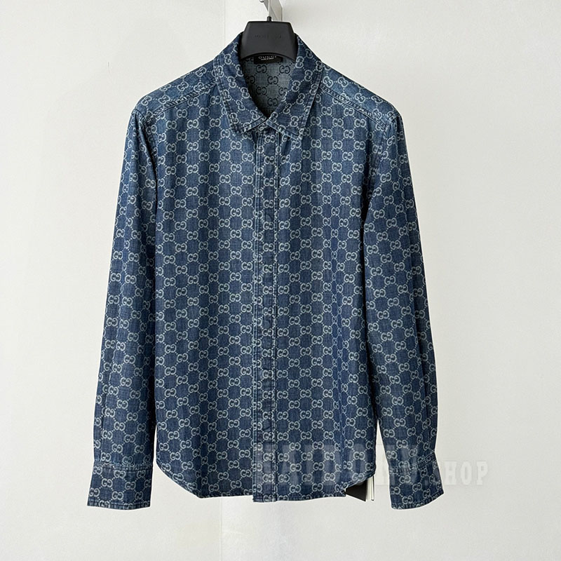 グッチ GUCCI GGコットンデニム ジャカード シャツ メンズ