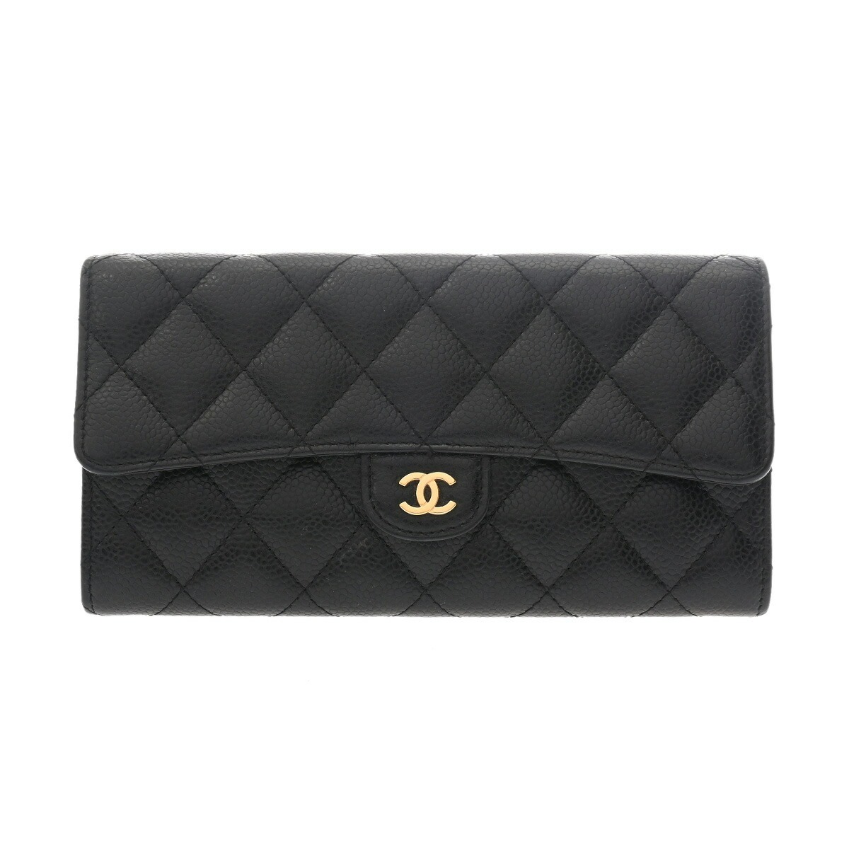 シャネル CHANEL マトラッセ ロングフラップウォレット ブラック A80758 長財布 レディース