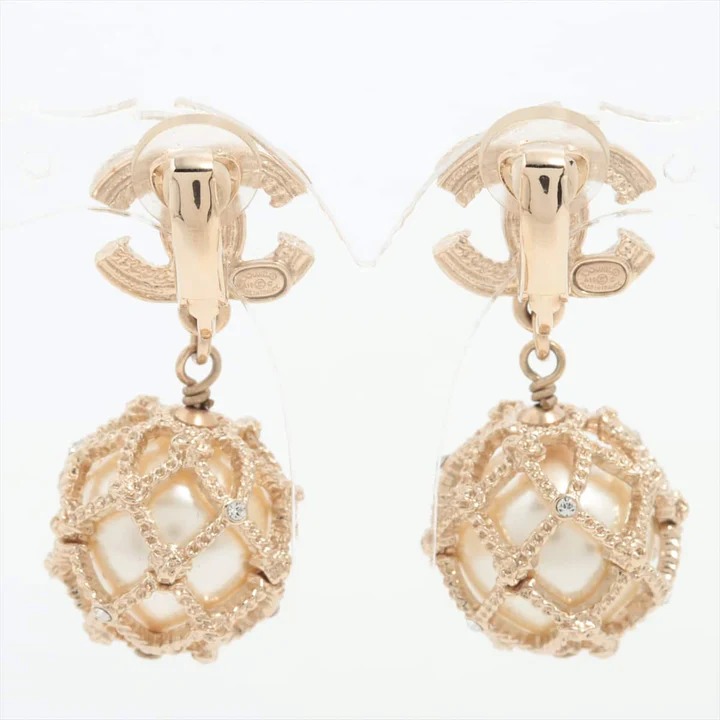 シャネル ココマーク A19C イヤリング(両耳用) GP×ラインストーン×フェイクパール ゴールド レディース