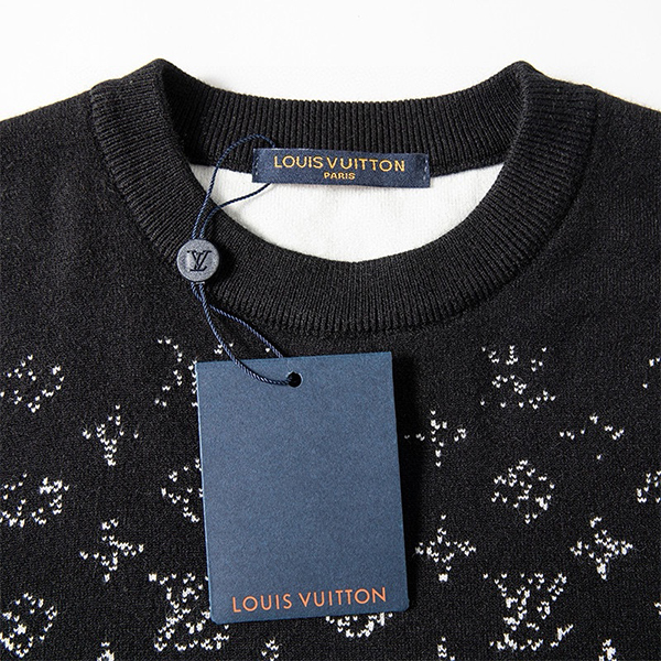 ルイヴィトン（LOUIS VUITTON）クルーネック 長袖 ブラック ニットセーター メンズ&レディース