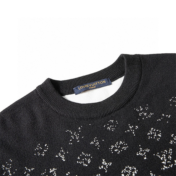 ルイヴィトン（LOUIS VUITTON）クルーネック 長袖 ブラック ニットセーター メンズ&レディース