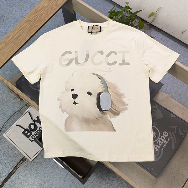 グッチ GUCCI ヘッドホン犬プリント Tシャツ 半袖 レディース メンズ