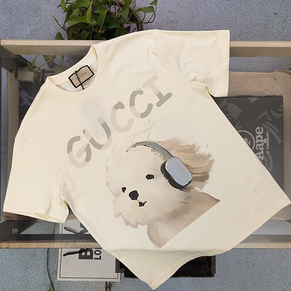 グッチ GUCCI ヘッドホン犬プリント Tシャツ 半袖 レディース メンズ