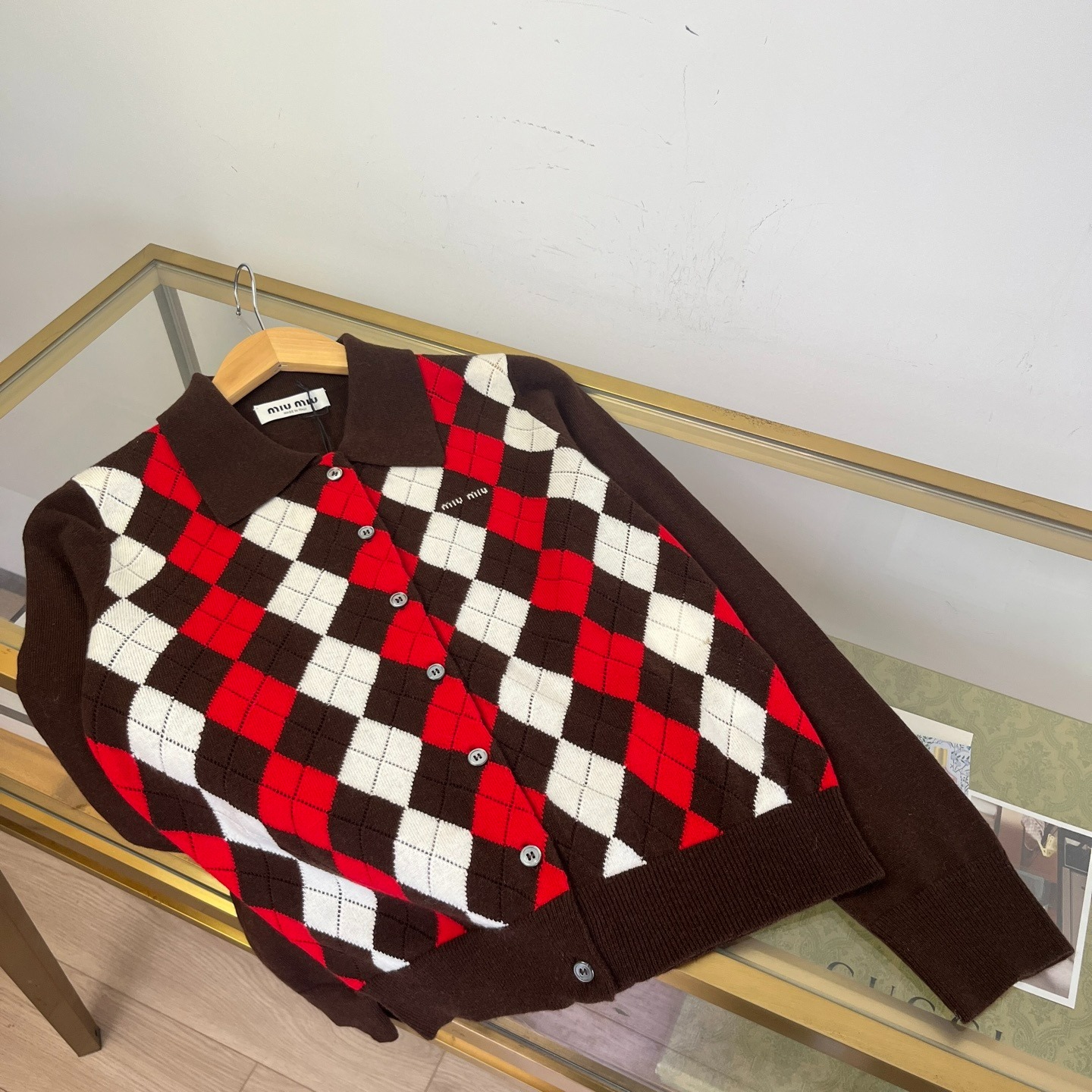 ミュウミュウ MIUMIU ダイヤモンド柄 ニットカーディガン レディース