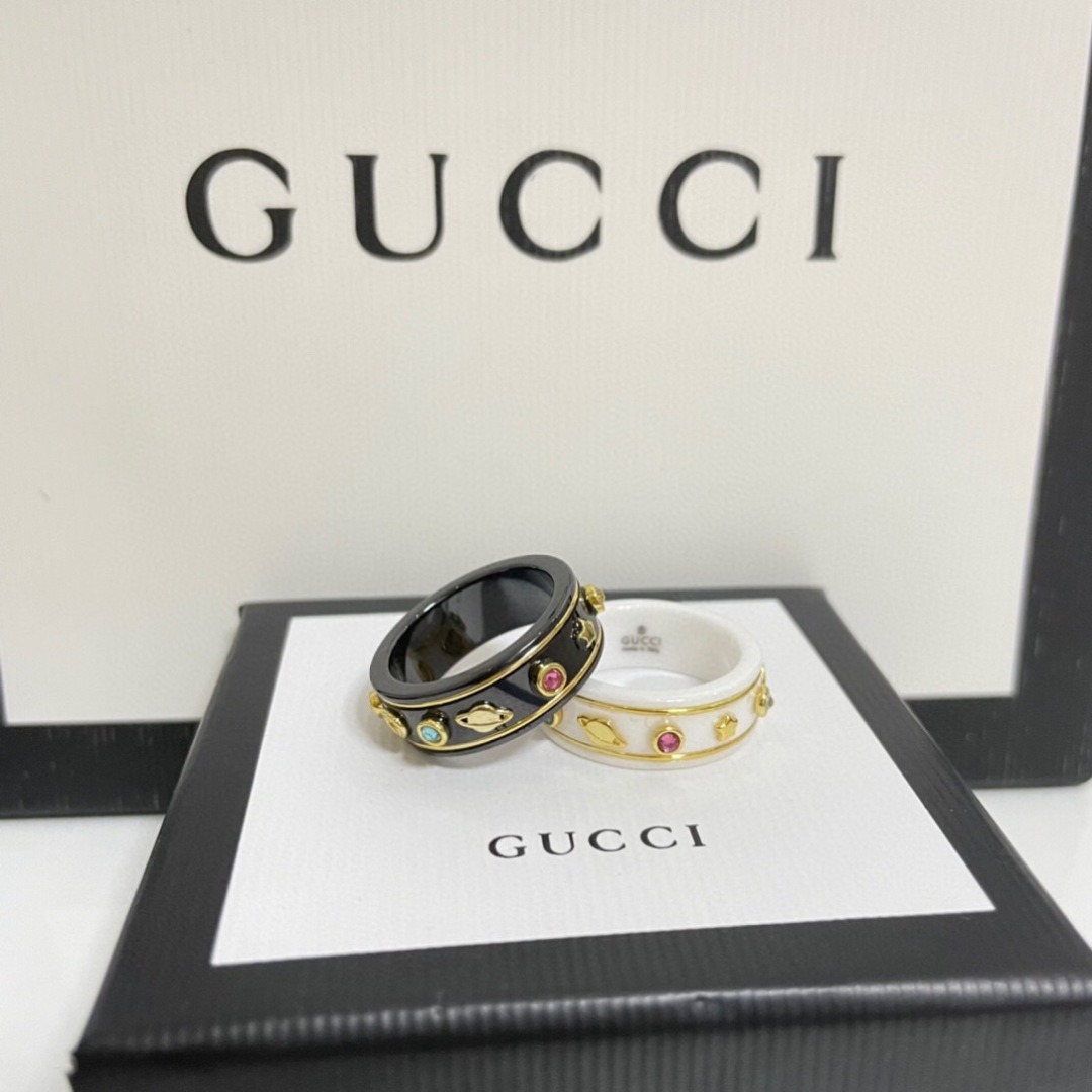 グッチ ★GUCCI★ビー スター ジェムストーン付き 18K アイコン リング レディース