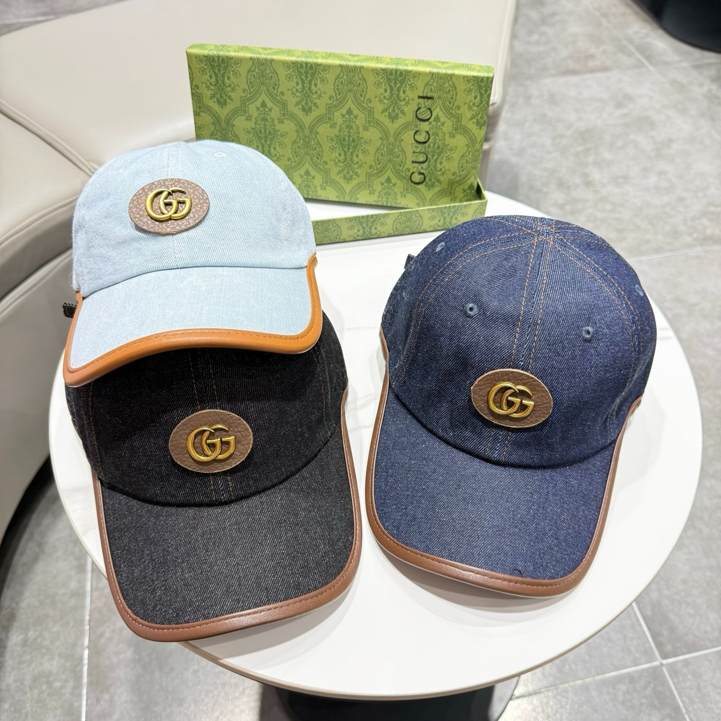 グッチ GUCCI デニムキャップ インターロッゴ レザー縁 3色レディース