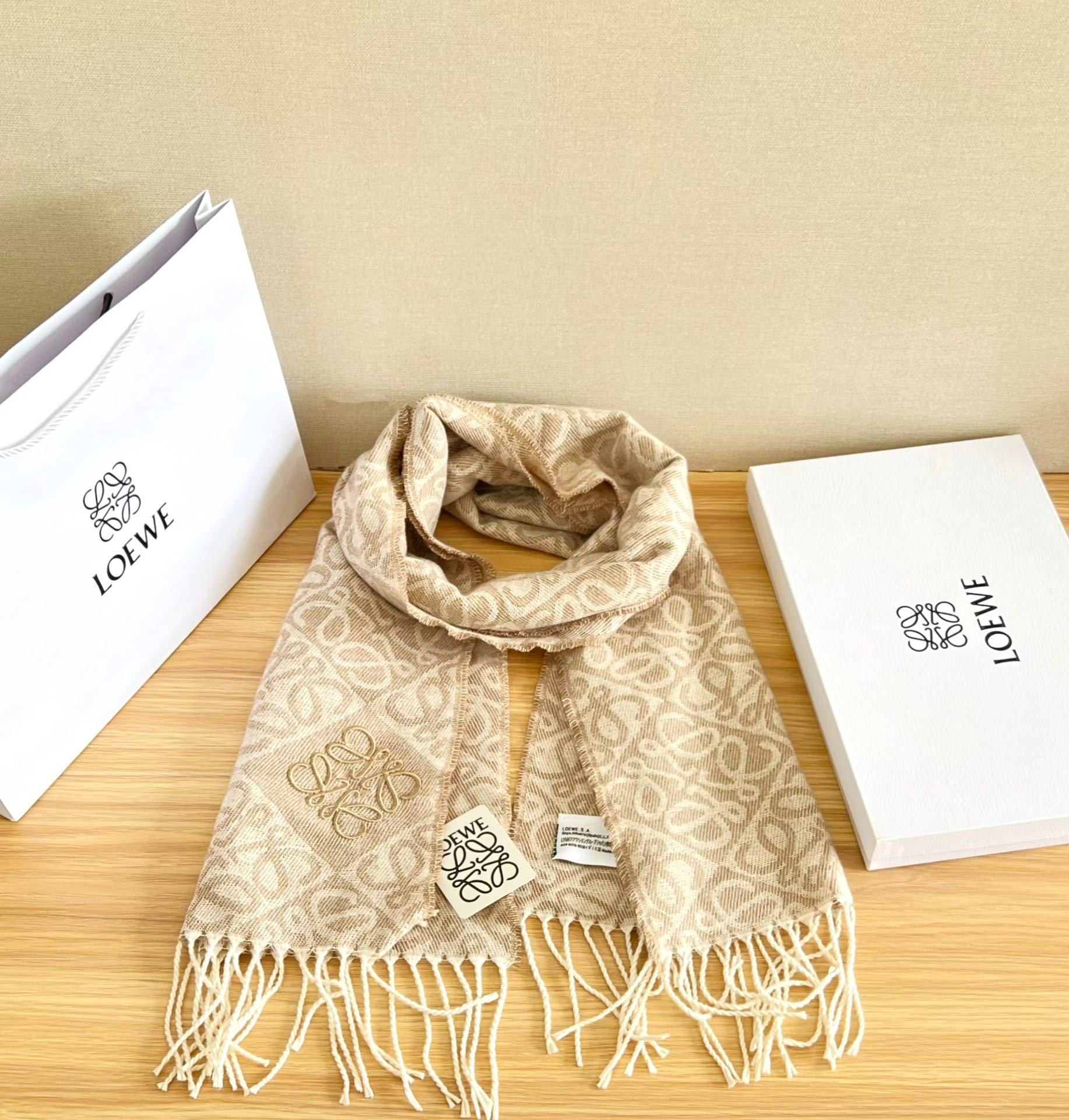 ロエベ LOEWE アナグラム スカーフ ウール&カシミア マフラー レディース 