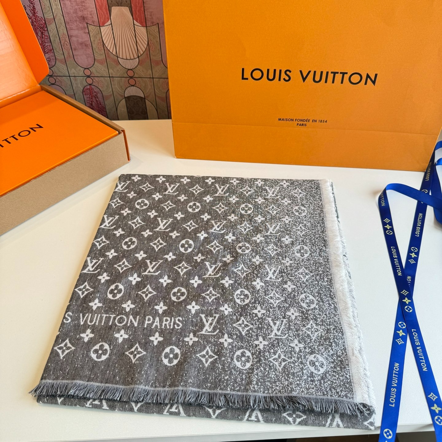 ルイヴィトン Louis Vuitton 草間彌生 M71378 モノグラム・デニム ショール マフラーレディース