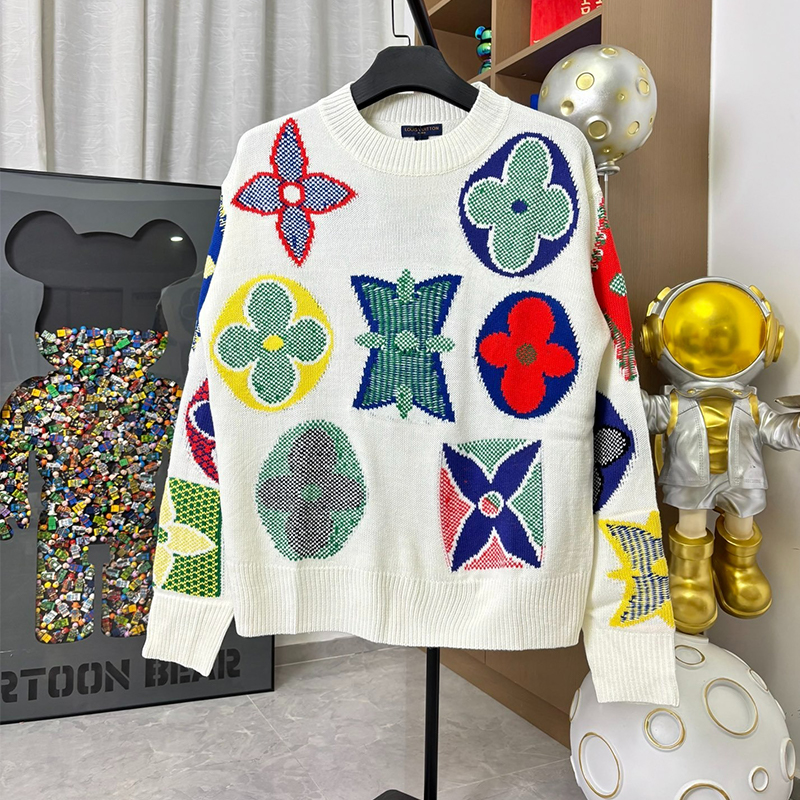 ルイヴィトン LOUIS VUITTON モノグラムフラワー柄 ニットセータートップス メンズ