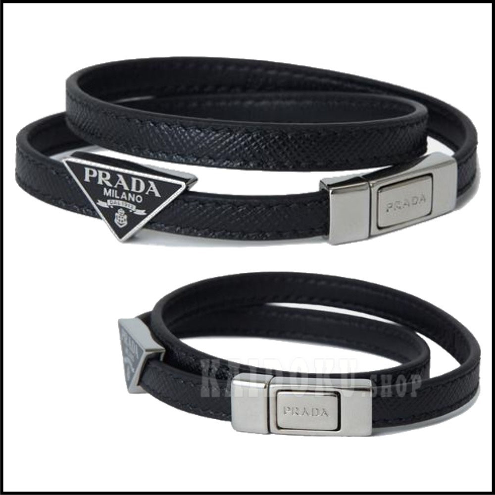 プラダ PRADA サフィアーノ レザー ブレスレット メンズ ロゴ