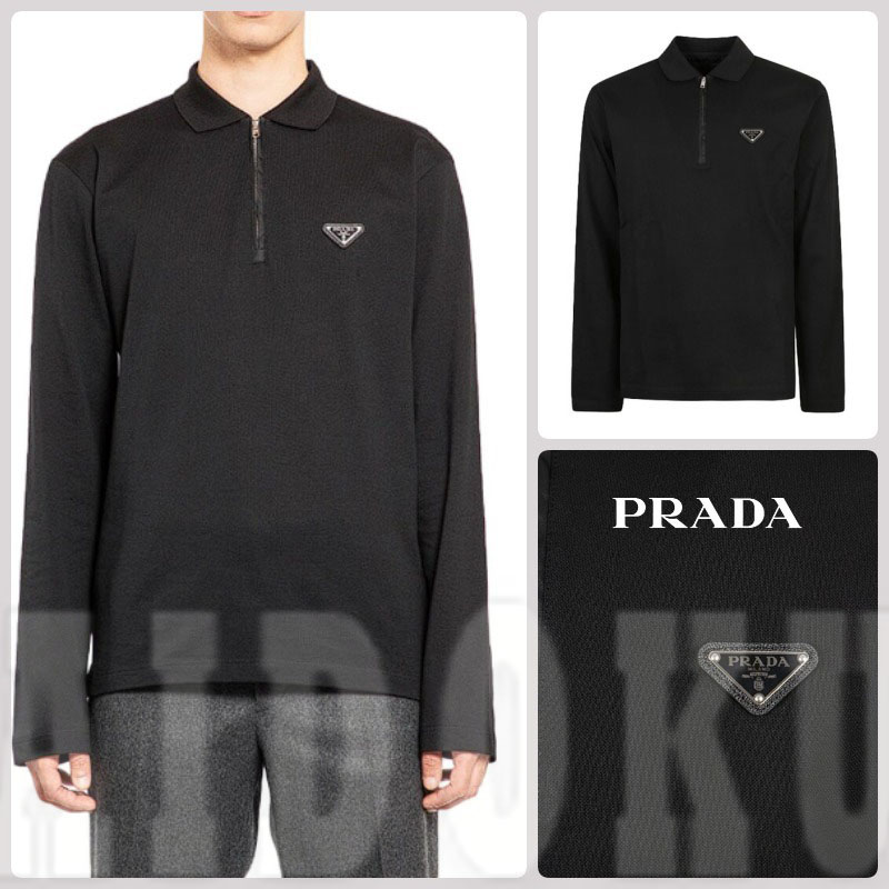 プラダ PRADA スウェットロングスリーブカラー長袖 ポロシャツ メンズ