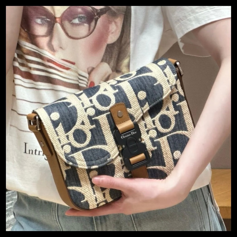 ディオール Dior 25秋《Saddle メッセンジャーバッグ》ブルー コットン メンズ