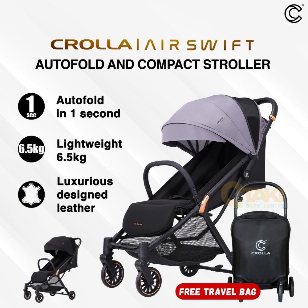Crolla Air Swift Baby Stroller, Auto Fold, Lightweight and Compact Stroller With FOC Travel Bag