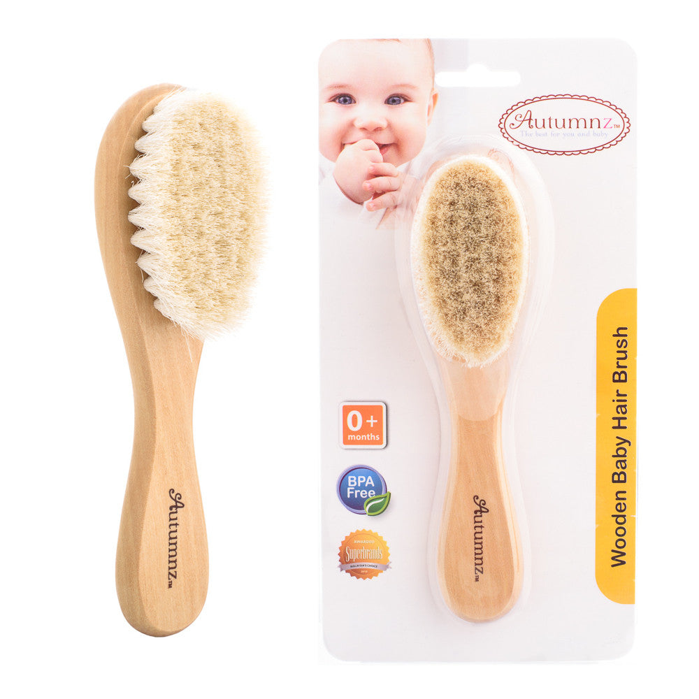 Autumnz Wooden Baby Hair Brush For Newborns, Can Be Used For Wet & Dry Hair