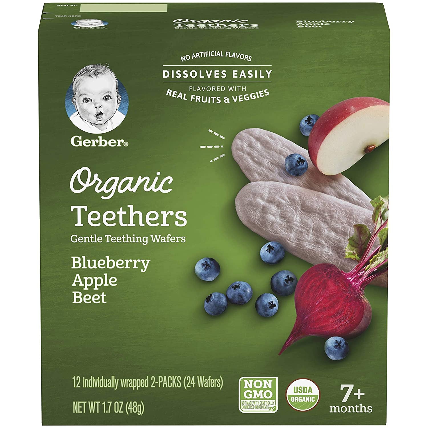 Gerber Organic Baby Snacks Teethers Gentle Teething Wafers Blueberry Apple Beet 48g