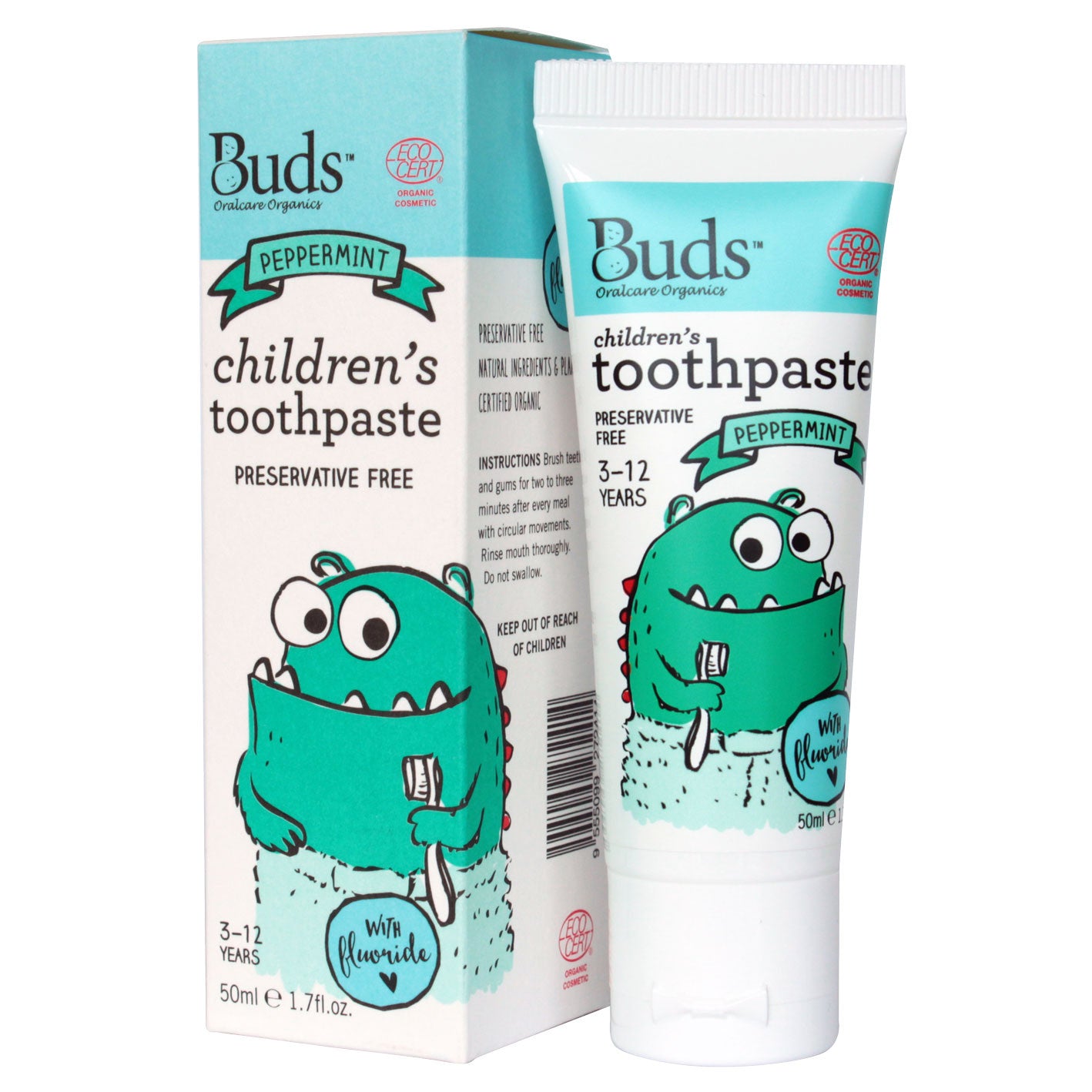 Buds Oralcare Organics Children's Toothpaste With Flouride 50ml For 3-12 Years Old