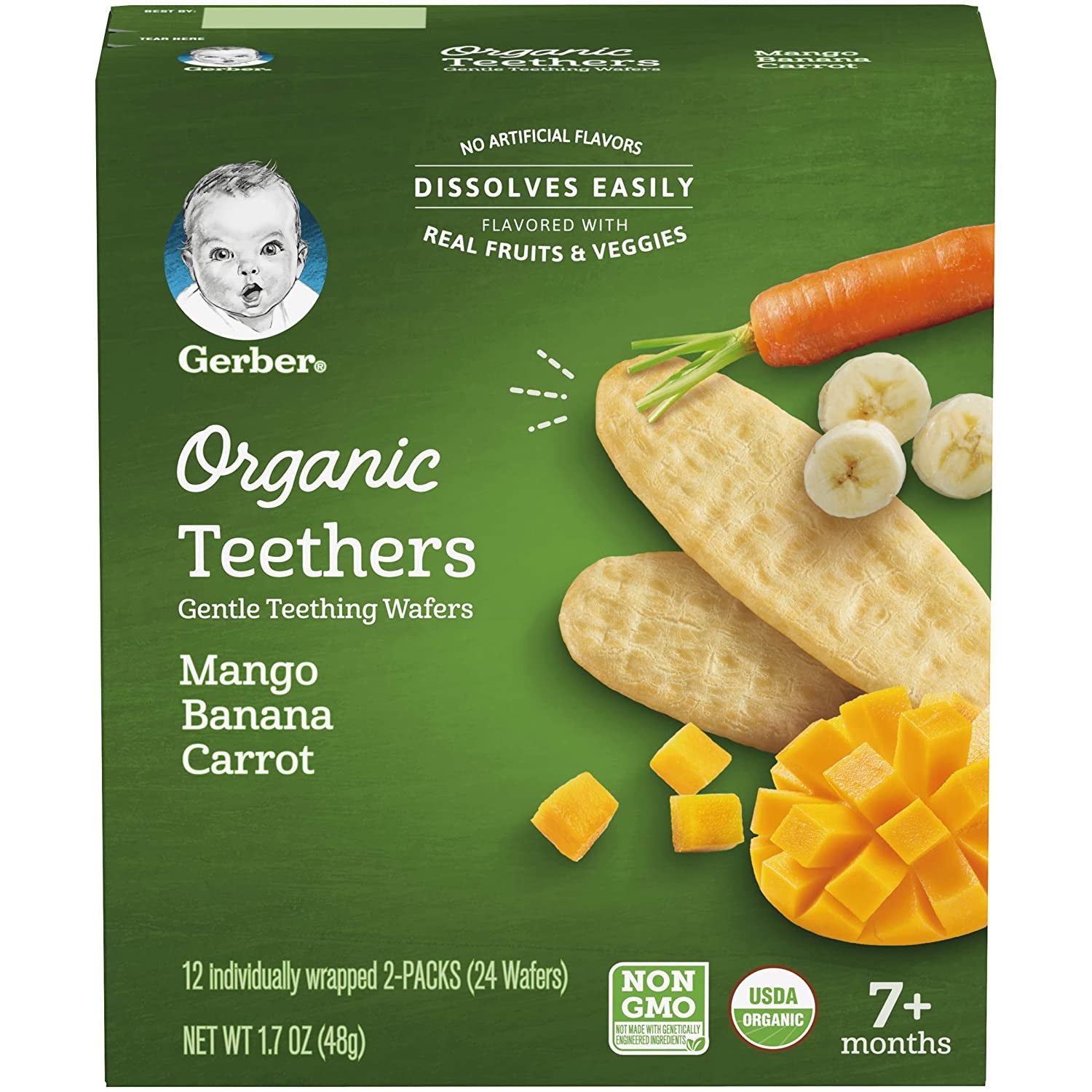 Gerber Organic Baby Snacks Teethers Gentle Teething Wafers Mango Banana Carrot 48g (Expiry: 11/2022)