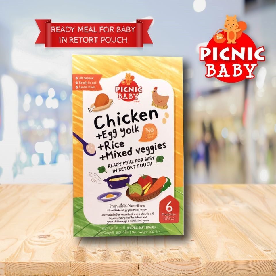 Picnic Baby Instant Ready Meal Natural Tasty Baby Food Pouch Chicken, Egg Yolk, Rice & Mixed Veggies 100g
