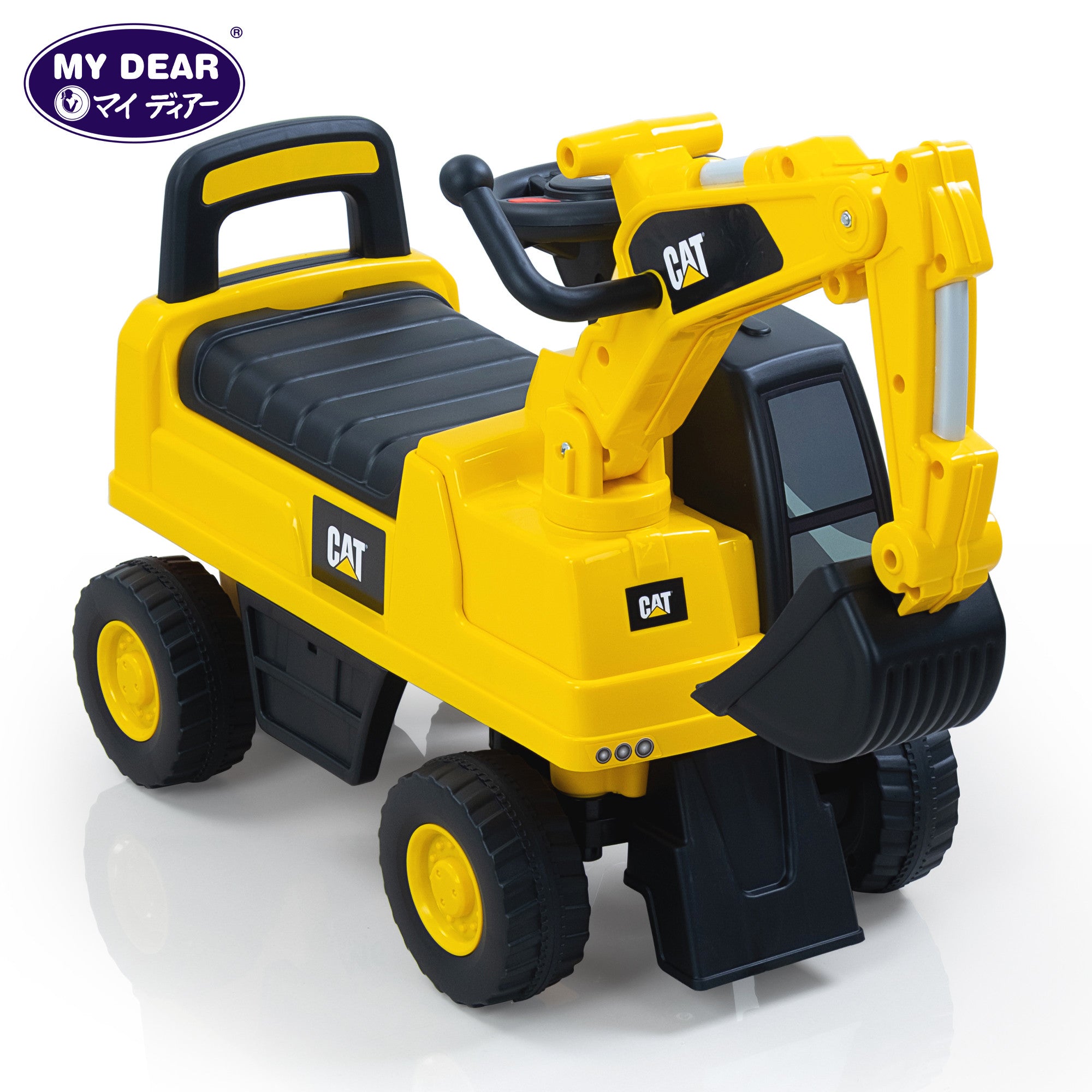 My Dear Ride On Car 23112 CAT Excavator With Digger Arm, Steering Horn & Storage Compartment