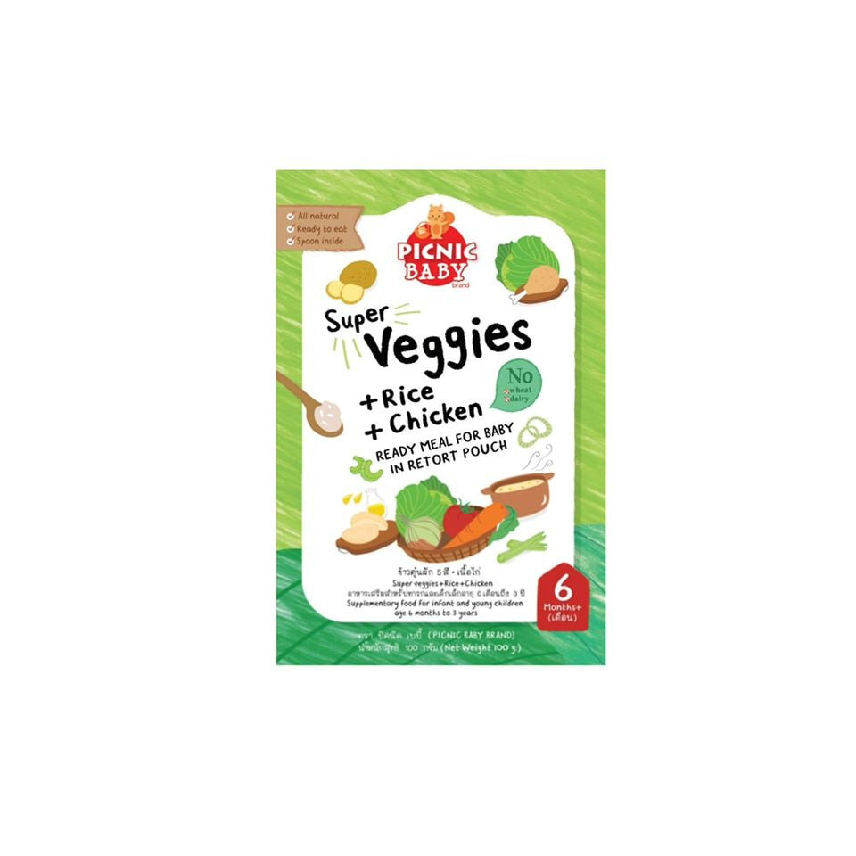 Picnic Baby Instant Ready Meal Natural Tasty Baby Food Pouch Super Veggies, Rice & Chicken 100g