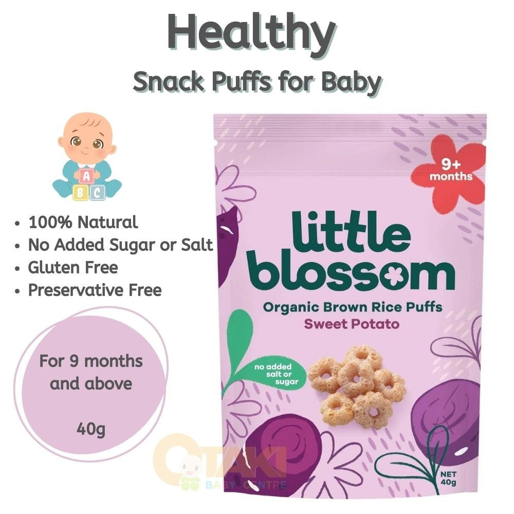 Little Blossom Organic Brown Rice Puffs (Sweet Potato) On The Go Snack For 9 Months and above Baby