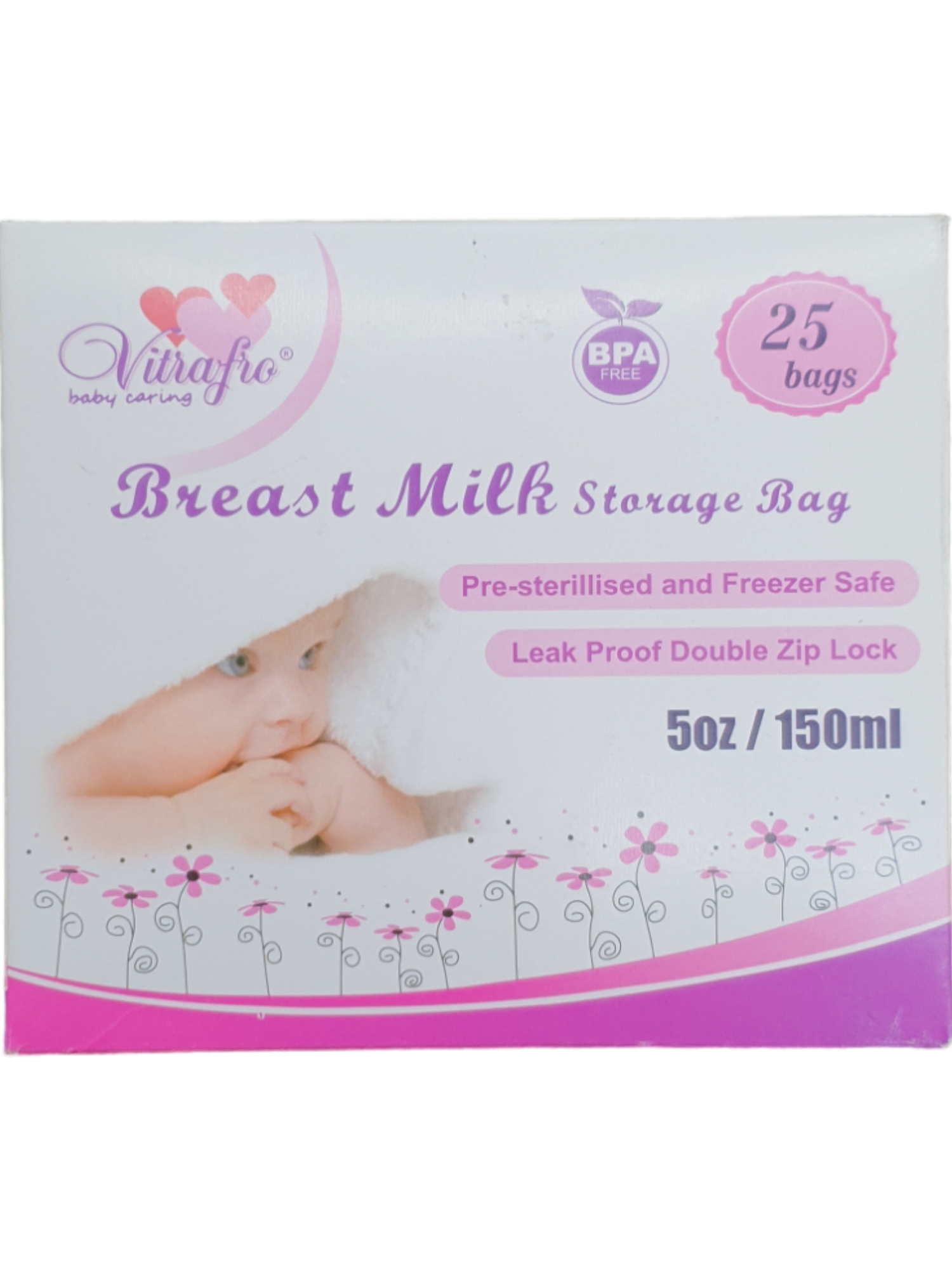 Vitrafro Breast Milk Storage Bag 5oz/150ml 25'pcs